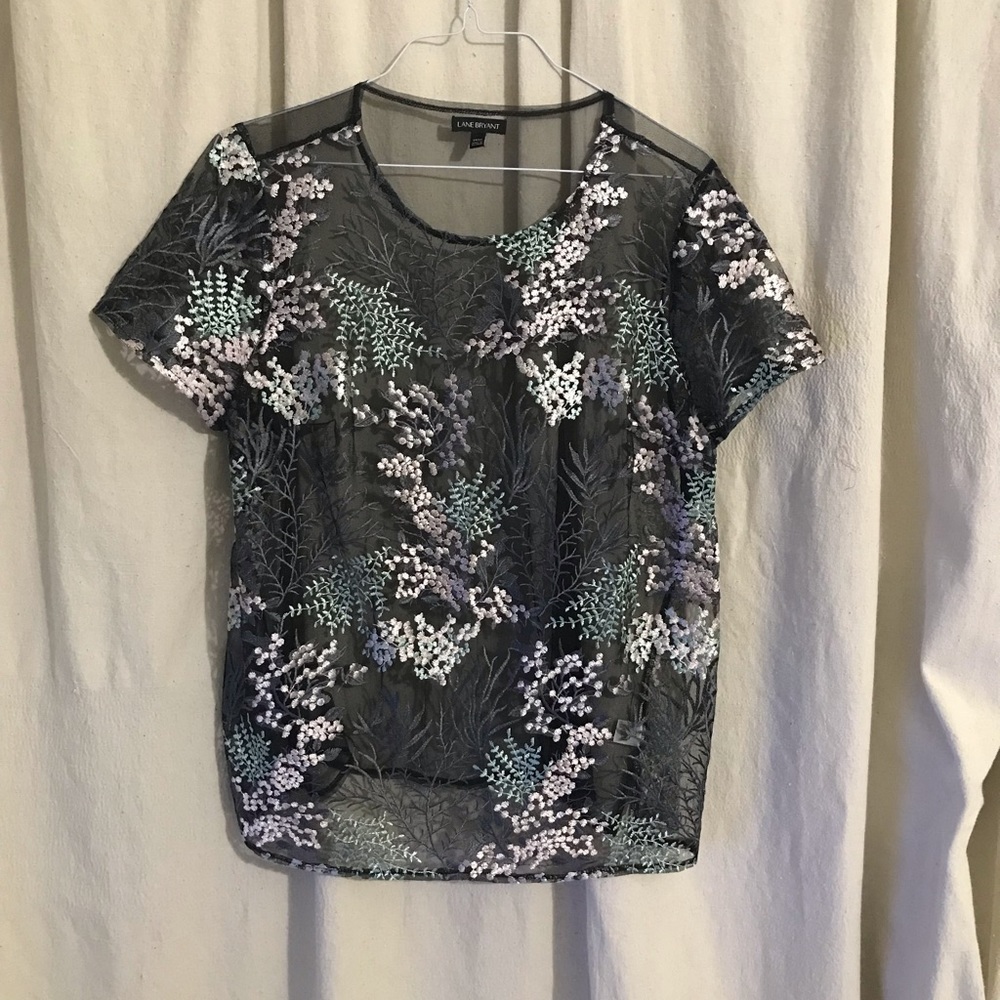 Embroidered Mesh Top